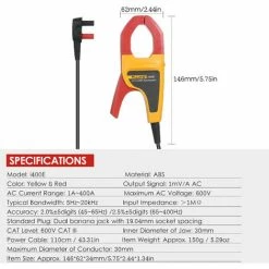 FLUKE I400E Wechselstrom-Zangenmesser Mit Zwei Bananenbuchsen 1A ~ 400A Wechselstrombereich 5Hz ~ 20kHz Bandbreite,Orange -FLUKE Shop 33166404 4